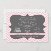 Pink Chalkboard Cake First Birthday Invite Kaart (Voorkant)