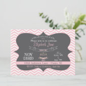Pink Chalkboard Cake First Birthday Invite Kaart (Staand voorkant)