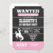 Pink Chalkboard Cowboy Birthday Uitnodiging (Voorkant / Achterkant)