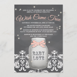 Pink Chalkboard Firefly Mason Jar Baby shower Kaart