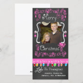 Pink Chalkboard Merry Kerstfeestdag fotokaart Feestdagenkaart (Voorkant / Achterkant)