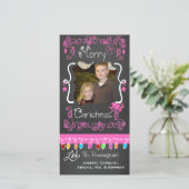 Pink Chalkboard Merry Kerstfeestdag fotokaart Feestdagenkaart (Staand voorkant)