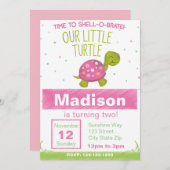Pink Chalkboard Turtle Birthday Invitation Kaart (Voorkant / Achterkant)