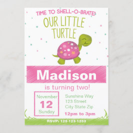 Pink Chalkboard Turtle Birthday Invitation Kaart