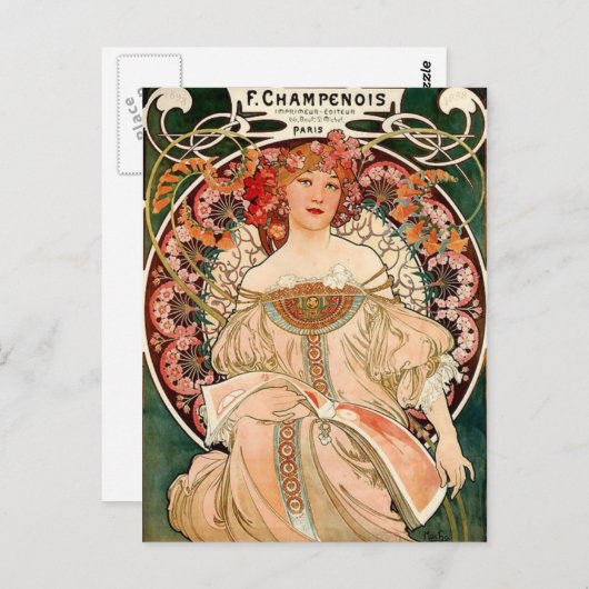 pink champagne - Art Nouveau Briefkaart (Voorkant / Achterkant)