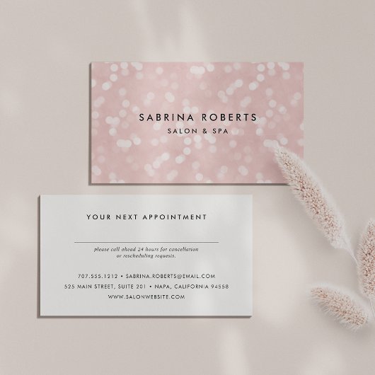 Pink Champagne Bokeh Appointment Card Afsprakenkaartje