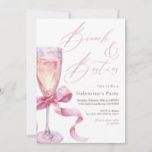 Pink Champagne Bow Brunch & Besties Galentine’s  Kaart (Voorkant)