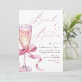 Pink Champagne Bow Brunch & Besties Galentine’s  Kaart