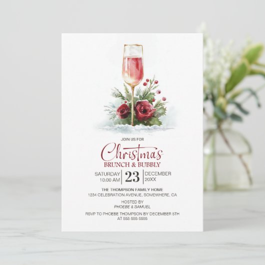 Pink Champagne Brunch and Bubbly Christmas Kaart (Staand voorkant)