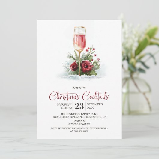 Pink Champagne Christmas Cocktails Kaart (Staand voorkant)