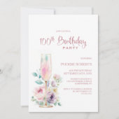 Pink Champagne Floral 100th Birthday Party Kaart (Voorkant)