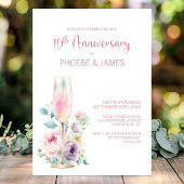 Pink Champagne Floral 10th Wedding Anniversary Kaart