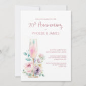 Pink Champagne Floral 20th Wedding Anniversary Kaart (Voorkant)