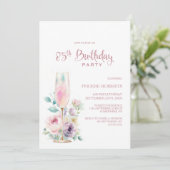 Pink Champagne Floral 85th Birthday Party Kaart (Staand voorkant)