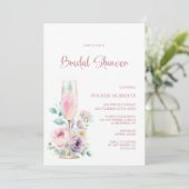 Pink Champagne Floral Bridal Shower Kaart (Staand voorkant)