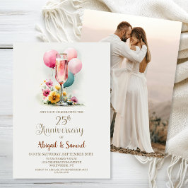 Pink Champagne Glass 25th Wedding Anniversary Kaart
