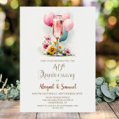Pink Champagne Glass 40th Wedding Anniversary Kaart