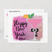 Pink Champagne New Years Eve Party Uitnodiging Briefkaart (Voorkant / Achterkant)