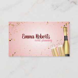 Pink Champagne Party Planning Modern Visitekaartje