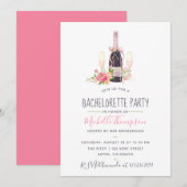 Pink Champagne Peony Waterverf Bachelorette Party Kaart (Voorkant / Achterkant)