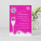 Pink Champagne Snowflake kerstfeestdag Kaart (Staand voorkant)