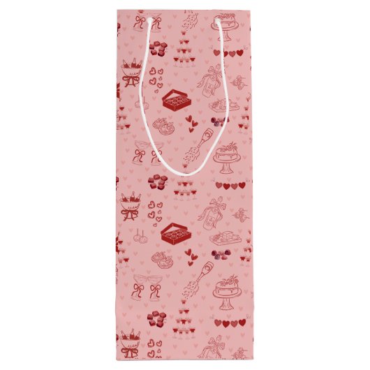 Pink Champagne Tower Galentine Doodle Pattern Wijn Cadeautas (Achterkant)