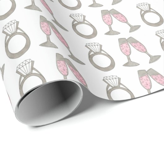Pink Champagne Wedding Diamond Ring Bride Cadeaupapier (Rol Hoek)