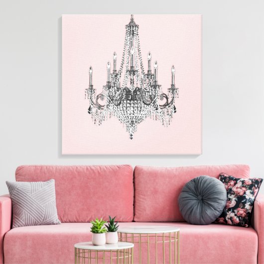 Pink Chandelier Canvas Wall Art (Insitu (Woonkamer))