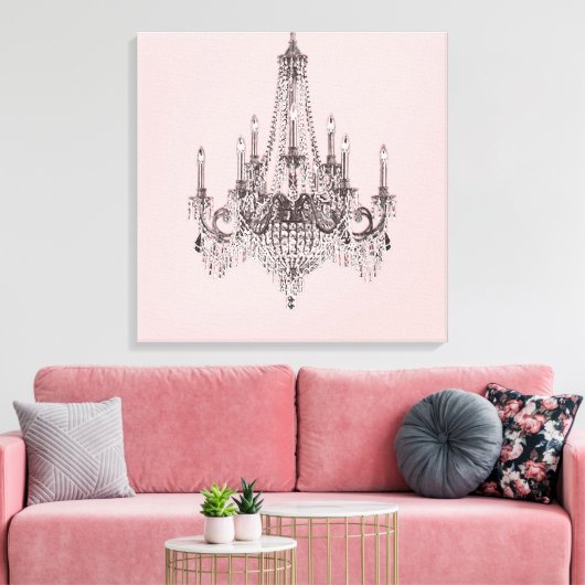 Pink Chandelier Canvas Wall Art (Insitu (Woonkamer))