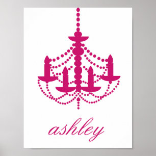 Pink Chandelier Name Wall Art Poster