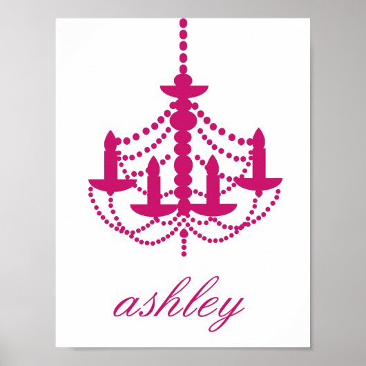 Pink Chandelier Name Wall Art Poster (Voorkant)