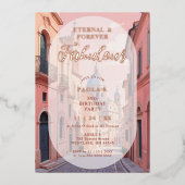 Pink Charming Ancient Cityscape Oval Translucent Folie Uitnodiging (Voorkant)