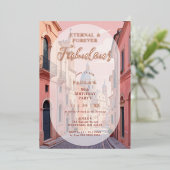 Pink Charming Ancient Cityscape Oval Translucent Folie Uitnodiging (Staand Voorkant)