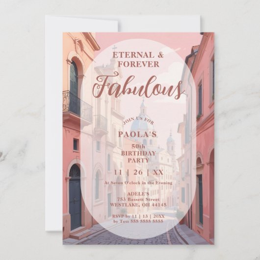 Pink Charming Ancient Cityscape Oval Translucent Kaart (Voorkant)