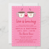 Pink Charming Coffee Cups Love Is Brewing Shower Kaart (Voorkant)