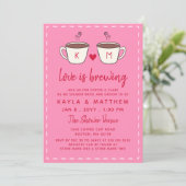 Pink Charming Coffee Cups Love Is Brewing Shower Kaart (Staand voorkant)
