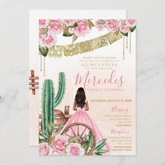 Pink Charro Western Beauful Cacti Rozen Quince Kaart (Voorkant / Achterkant)