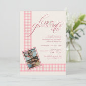 Pink Check Minimal Elegant Typography Galentine's Kaart (Staand voorkant)
