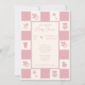 Pink Checked Baby shower Invitation Kaart (Voorkant)