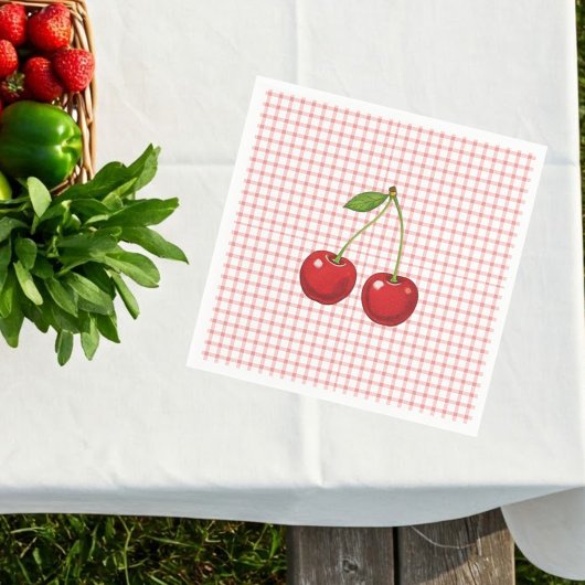 Pink Checked Paper Plates with Cherries  Servet
