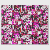 Pink Checker Graffiti Wrapping Paper Cadeaupapier (Vlak)