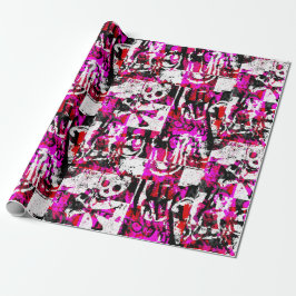 Pink Checker Graffiti Wrapping Paper Cadeaupapier