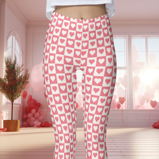 Pink Checkerboard Heart Valentijnsdag Leggings