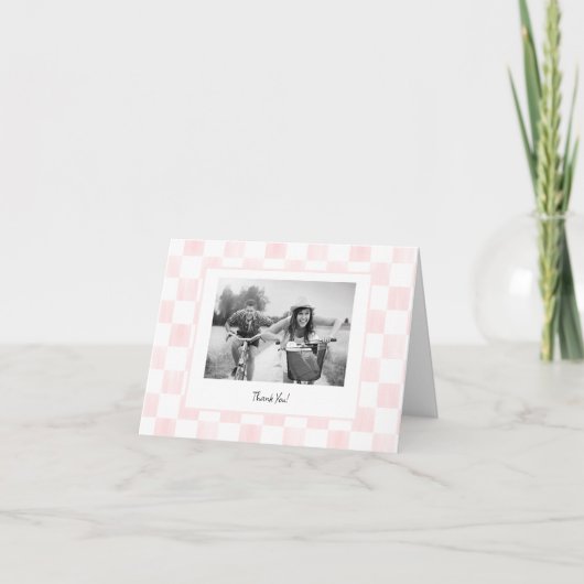 Pink Checkerboard Personalized Photo Bedankkaart (Voorkant)