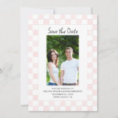 Pink Checkerboard Photo Save the Date Kaart (Voorkant)