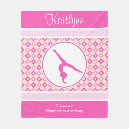 Pink Checkered Diamonds Gymnastiek met monogram Fleece Deken (Voorkant)