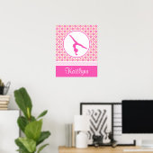 Pink Checkered Diamonds Gymnastiek met monogram Poster (Thuiskantoor)