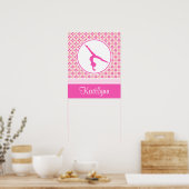 Pink Checkered Diamonds Gymnastiek met monogram Poster (Keuken)