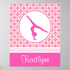 Pink Checkered Diamonds Gymnastiek met monogram Poster