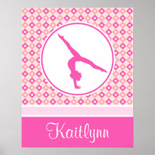 Pink Checkered Diamonds Gymnastiek met monogram Poster